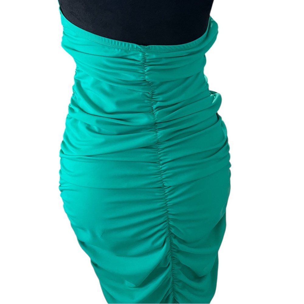 Green Ruched Dress with Gold Chain halter Straps, Large,New - Picture 5 of 6
